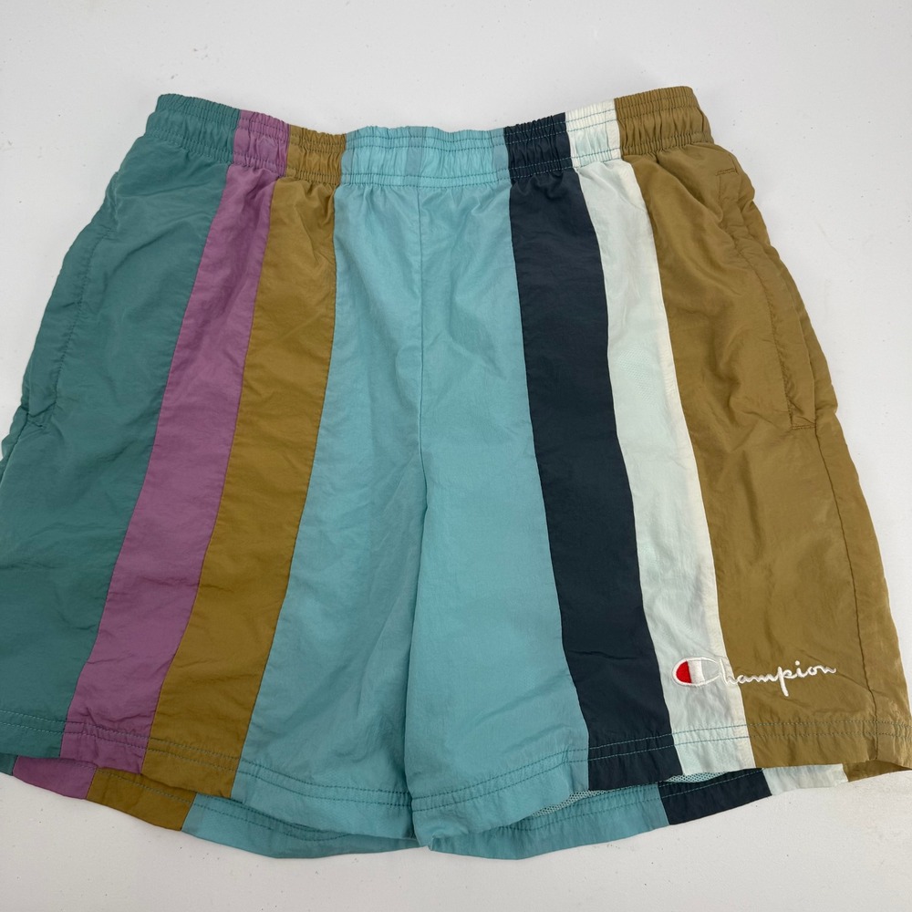 Champion Swim Trunks Mens Medium Multicolor Striped Nylon Mesh Lined Shorts